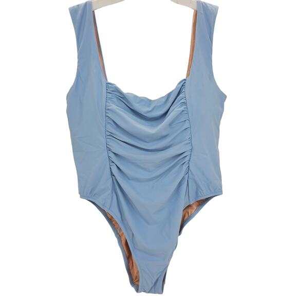 J. Crew Womans size 22 Ruched Square Neck One Piece Swimsuit Cheeky Blue NEW - Picture 1 of 8